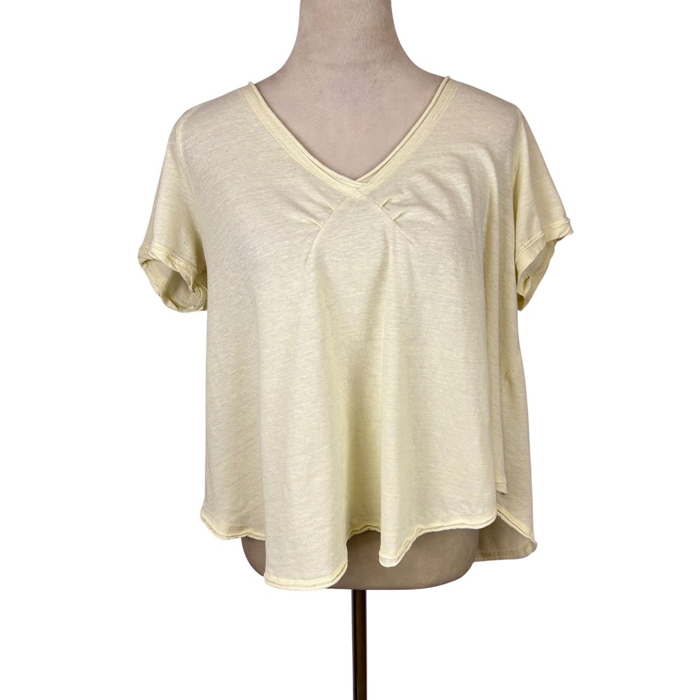 We The Free Free People Yellow V-Neck Pleated Back Flowy T-Shirt Womens Small